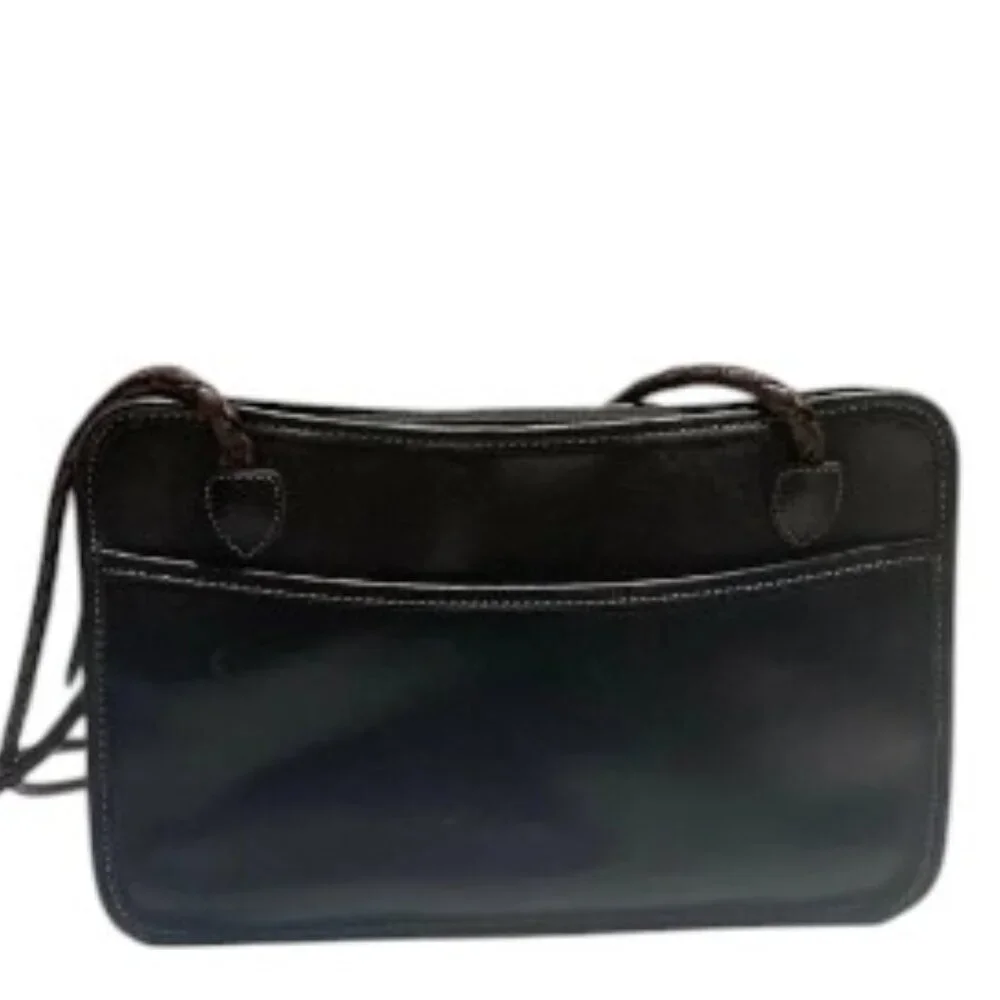 Brighton Leather Rect Shoulder Bag Purse Black and Brown Woven Straps - Picture 2 of 13